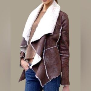 🔥 MCGINN! ANTHROPOLOGIE! GORGEOUS WARM SHERPA WATERFALL MOTO JACKET!